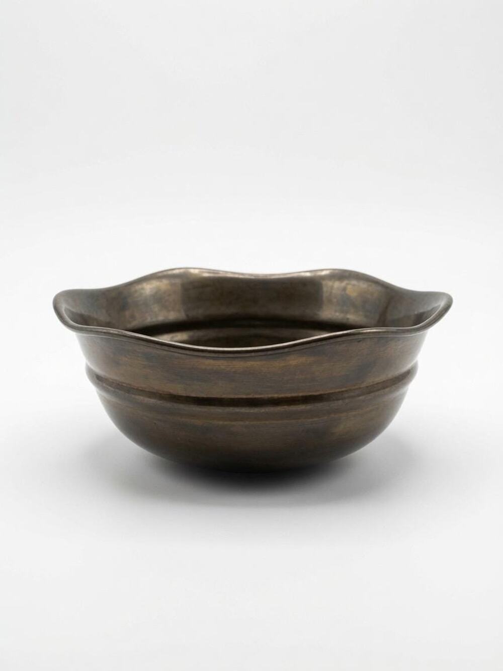 Vintage Scalloped Bronze Bowl, 1960s Silver Plate Decorative Dish